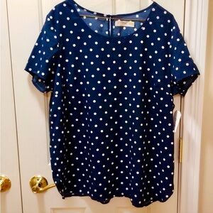 Faded Glory Navy and White Polka Top XXLand NWT